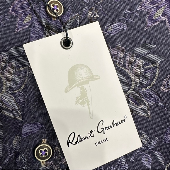 Robert Graham Kamil Indigo Floral Shirt Mens XL Tailored Fit - Picture 5 of 9